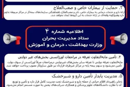 🔴خلاصه ای از ۴ اطلاعیه ستاد مدیریت بحران وزارت بهداشت، درمان و آموزش پزشکی